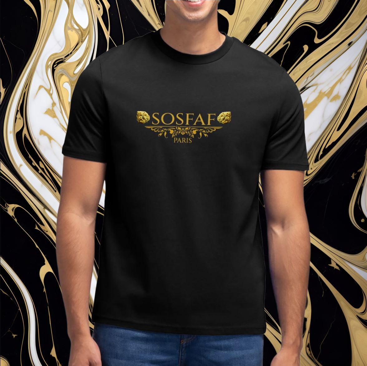 T-shirt SOSFAF "PARIS" – Édition Premium Black & Gold - SosFafmerch